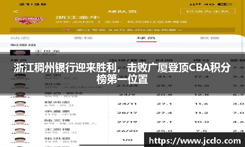 浙江稠州银行迎来胜利，击败广厦登顶CBA积分榜第一位置